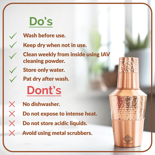 Pure Copper Bedroom Bottle with Glass & Leak-Proof Cap, 1250 ML