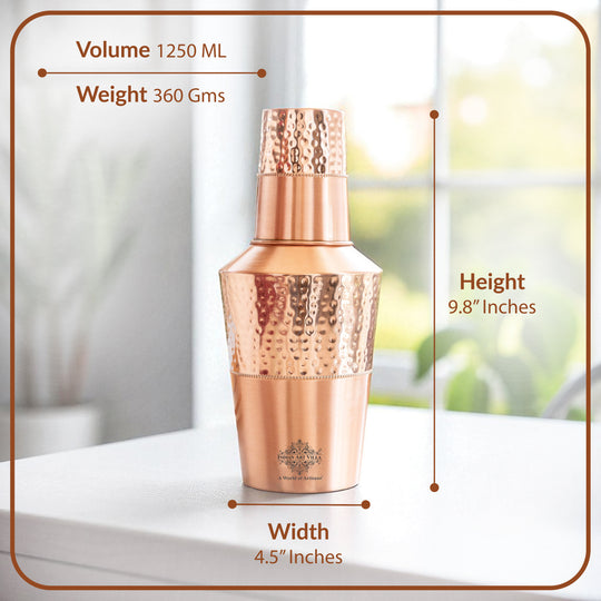 Pure Copper Bedroom Bottle with Glass & Leak-Proof Cap, 1250 ML