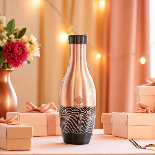 Pure Copper Zebra Embossed Designer Bedroom Bottle/Jar 1150 ML