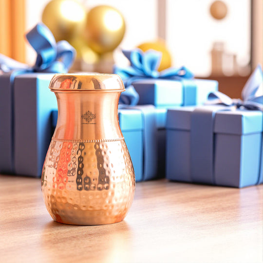 Pure Copper Bedroom Water Bottle with Inbuilt Glass-750 ML