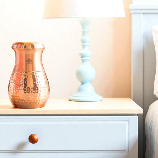 Pure Copper Bedroom Water Bottle with Inbuilt Glass-750 ML