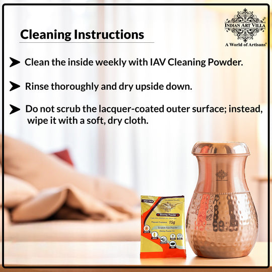 Pure Copper Bedroom Water Bottle with Inbuilt Glass-750 ML