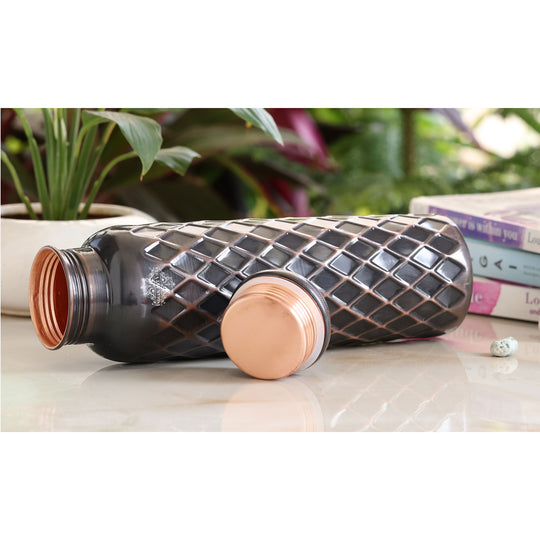 Antique Diamond Design Pure Copper Water Bottle -900ML