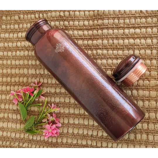 Pure Copper Water Bottle with Embossed Design