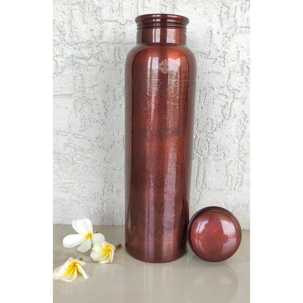 Indian Art Villa Pure Copper Water Bottle, Antique Finish, Leak Proof, Brown