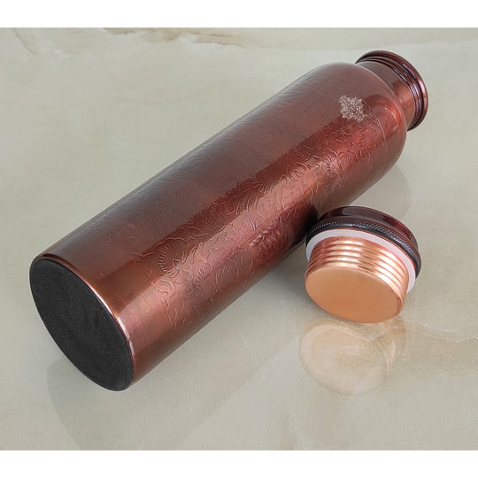 Pure Copper Water Bottle with Embossed Design