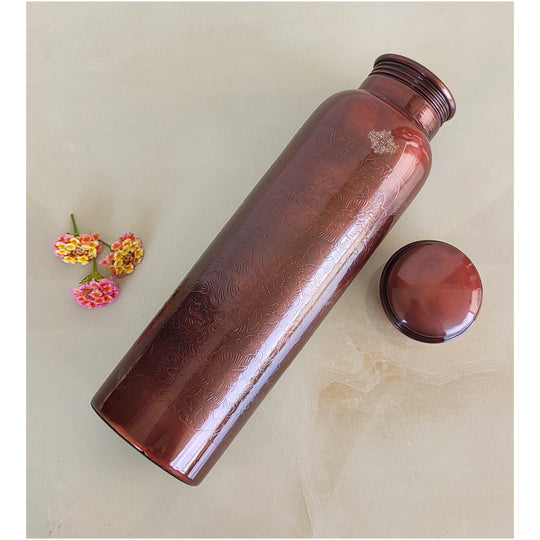 Pure Copper Water Bottle with Embossed Design