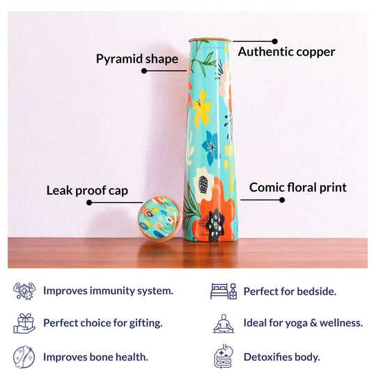 Pure Copper Bottle with Slim Tube Pyramid Shape – 750 ML