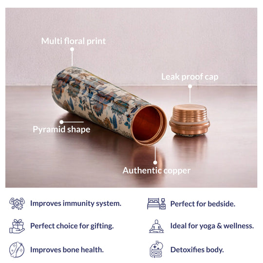 Pure Copper Bottle with Slim Tube Pyramid Shape – 750 ML