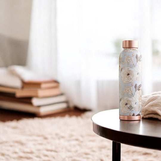 Pure Copper Water Bottle with Different Gold Print Designs, 900 ML