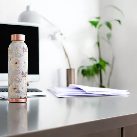 Pure Copper Water Bottle with Different Gold Print Designs, 900 ML