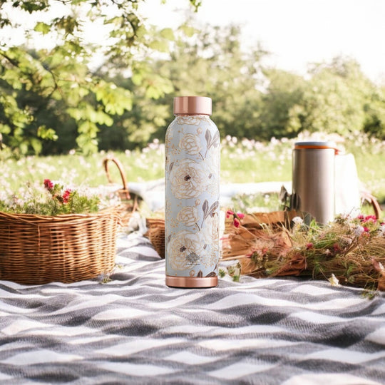 Pure Copper Water Bottle with Different Gold Print Designs, 900 ML