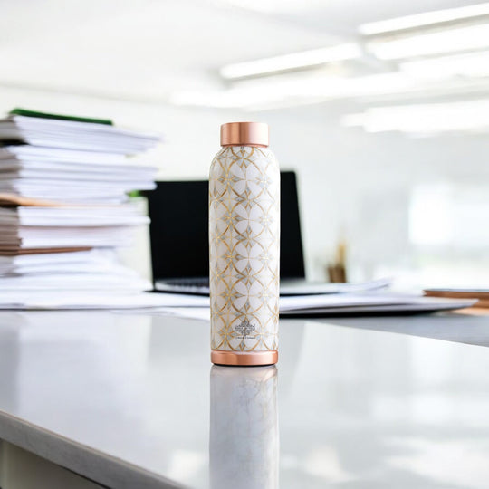 Pure Copper Water Bottle with Different Gold Print Designs, 900 ML