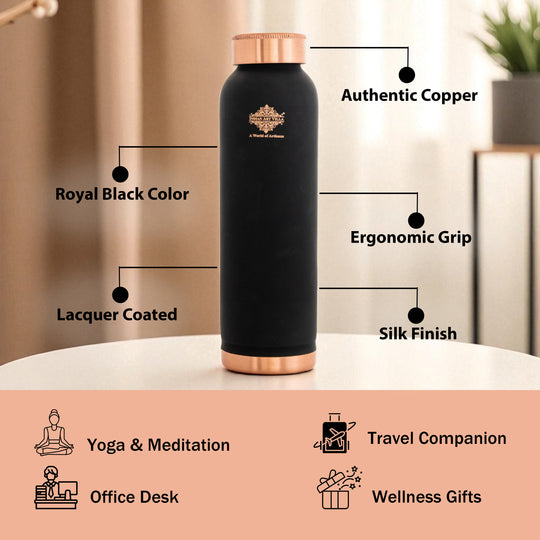 Pure Copper Water Bottle with Soft Silk  Finish Color-900 ML