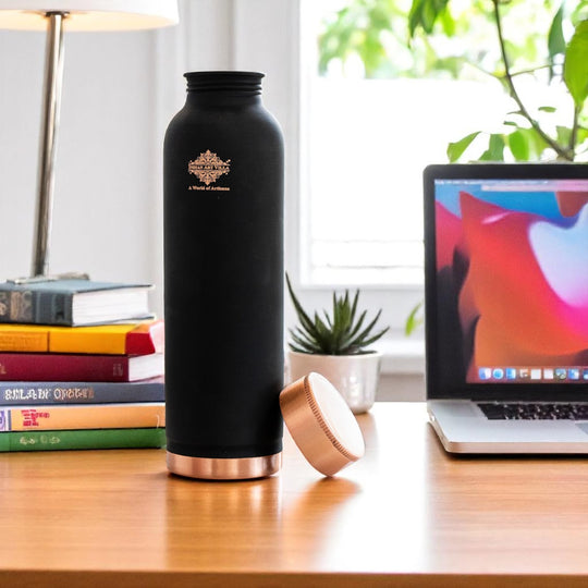 Pure Copper Water Bottle with Soft Silk  Finish Color-900 ML