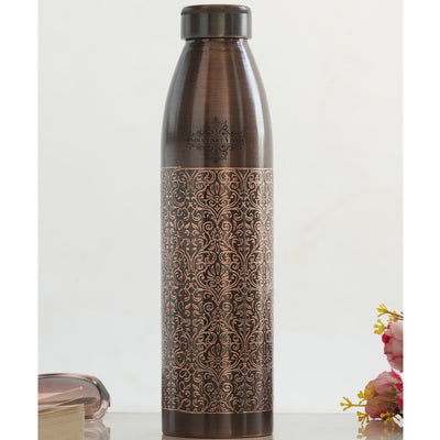 Pure Copper Bottle with Antique Dark Embossed Design, 900ml