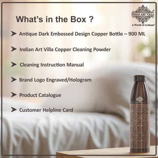 Pure Copper Bottle with Antique Dark Embossed Design, 900ml