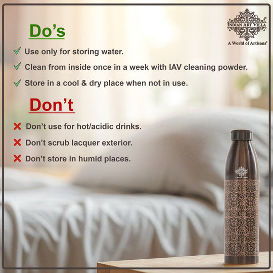 Pure Copper Bottle with Antique Dark Embossed Design, 900ml