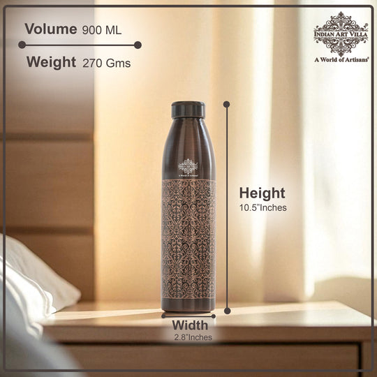Pure Copper Bottle with Antique Dark Embossed Design, 900ml