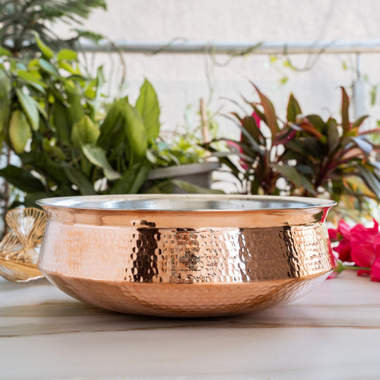Pure Copper Hammered Lagan Handi  With Tin Lining For Cooking
