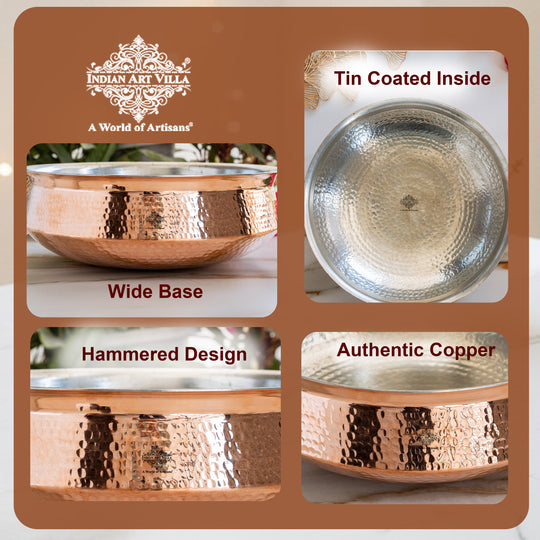 Pure Copper Hammered Lagan Handi  With Tin Lining For Cooking