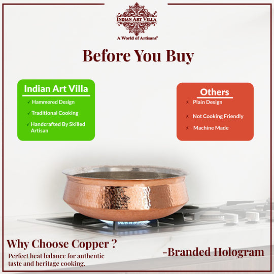 Pure Copper Hammered Lagan Handi  With Tin Lining For Cooking