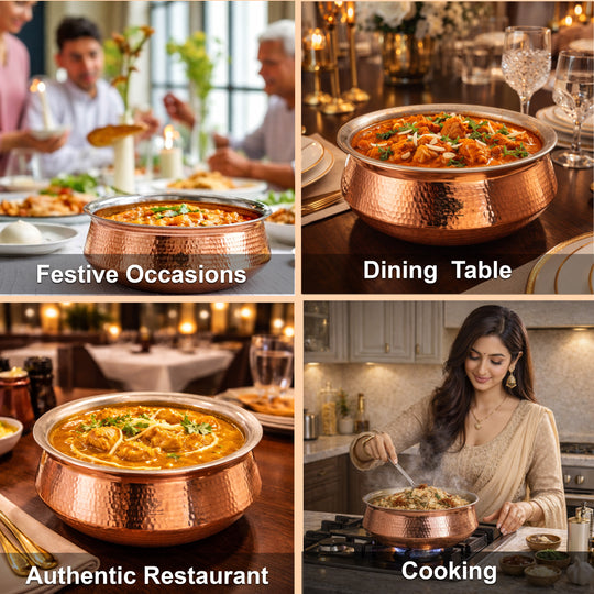 Pure Copper Hammered Lagan Handi  With Tin Lining For Cooking