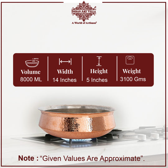 Pure Copper Hammered Lagan Handi  With Tin Lining For Cooking