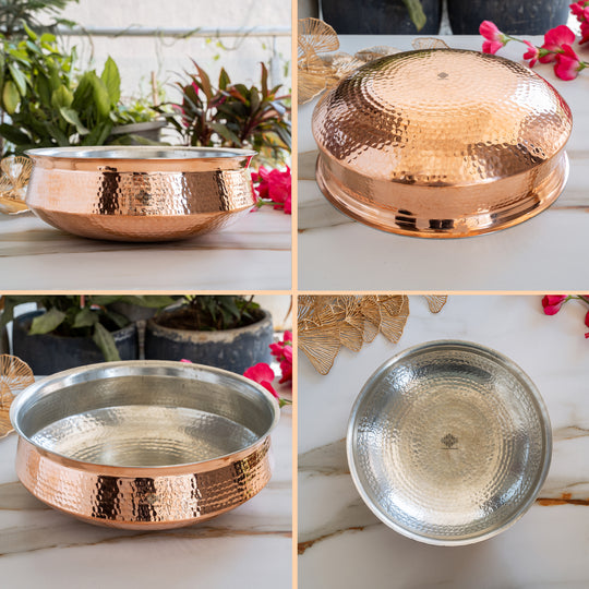 Pure Copper Hammered Lagan Handi  With Tin Lining For Cooking