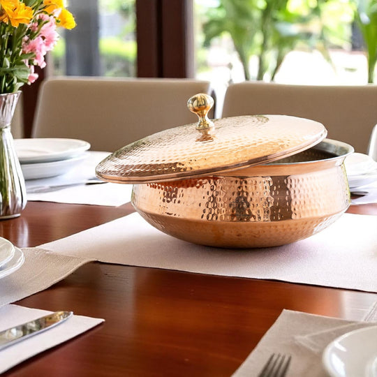 Handcrafted Pure Copper Handi | Lagan with Lid, Insite Tin Lining, Serveware & Cookware