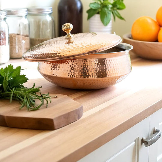 Handcrafted Pure Copper Handi | Lagan with Lid, Insite Tin Lining, Serveware & Cookware