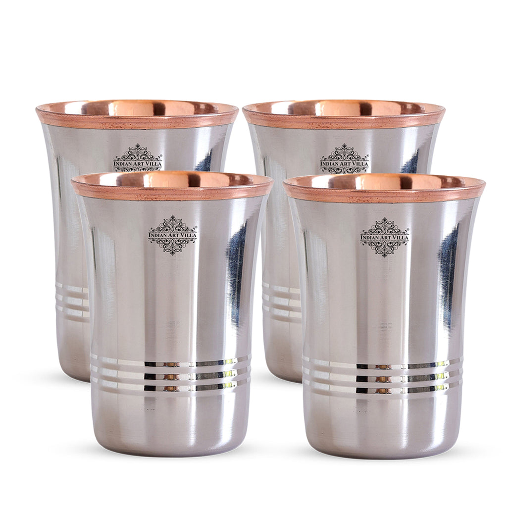 Indian Art Villa Steel Copper Curve Shaped Glass, Tumbler Handcrafted in Luxury Design, Drinkware, 250 ml