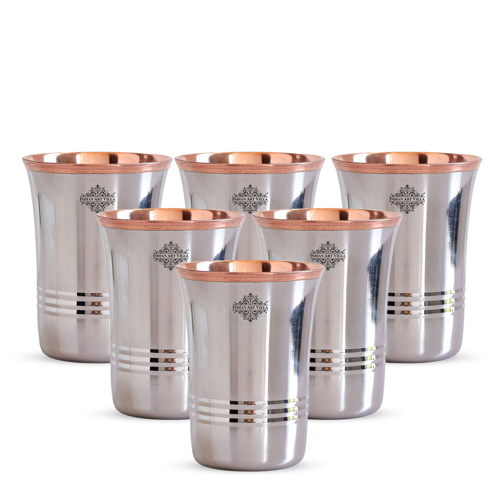 Indian Art Villa Steel Copper Curve Shaped Glass, Tumbler Handcrafted in Luxury Design, Drinkware, 250 ml