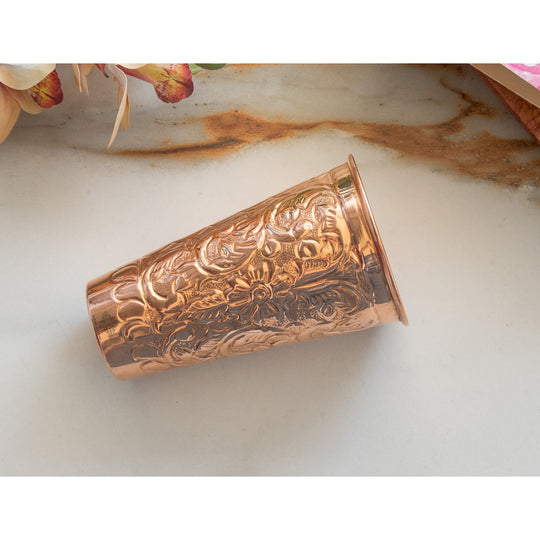 Embossed flower copper glass drinkware