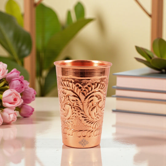 Pure Copper tumbler Glass Cup, Designer Small, 350 ML