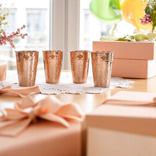 Traditional copper water tumbler set