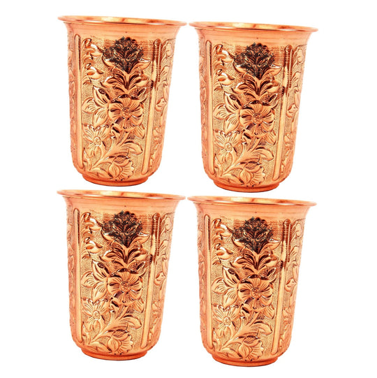 Pure Copper Hammered | Flower Design Glass 300ml