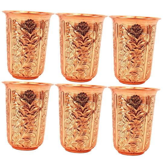 Pure Copper Hammered | Flower Design Glass 300ml