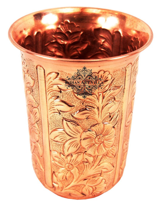 Pure Copper Hammered | Flower Design Glass 300ml