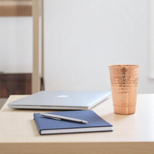 Ayurvedic copper tumbler embossed design