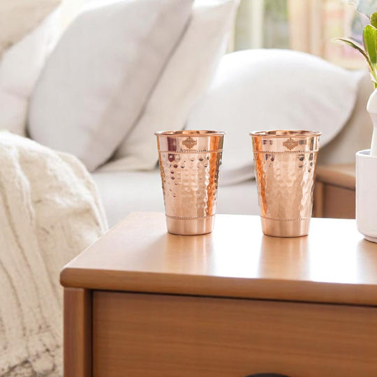Copper water glass elegant hammered style