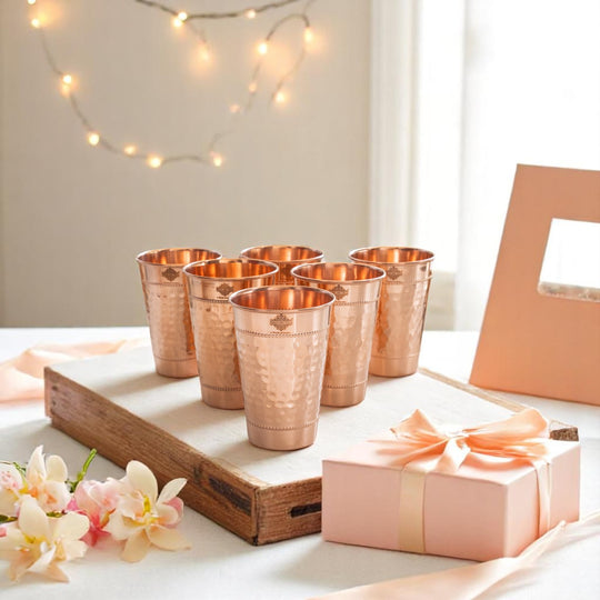 Copper Hammered Design Glass with 2 Rings 400 ML