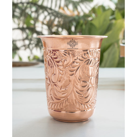 Pure Copper Hammered | Flower Design Glass 300ml