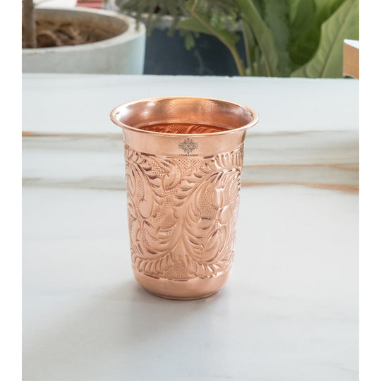 Pure Copper Hammered | Flower Design Glass 300ml