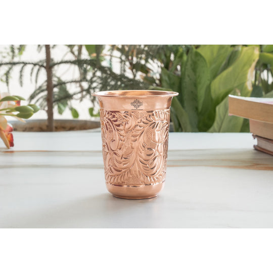 Pure Copper Hammered | Flower Design Glass 300ml