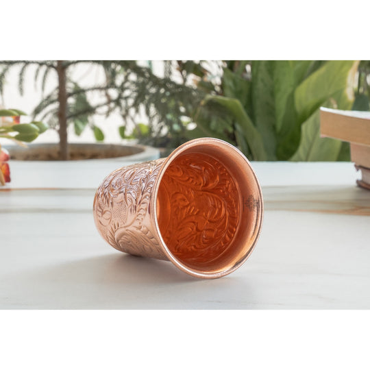 Pure Copper Hammered | Flower Design Glass 300ml