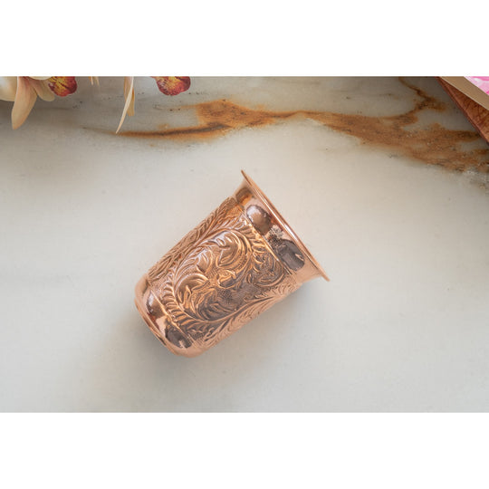 Pure Copper Hammered | Flower Design Glass 300ml