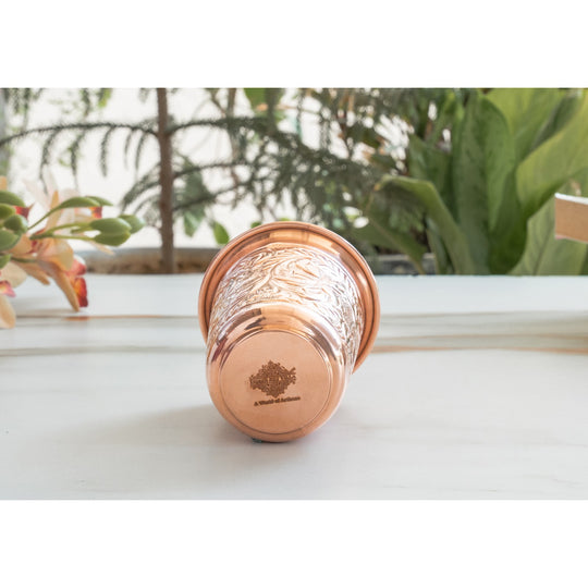 Pure Copper Hammered | Flower Design Glass 300ml