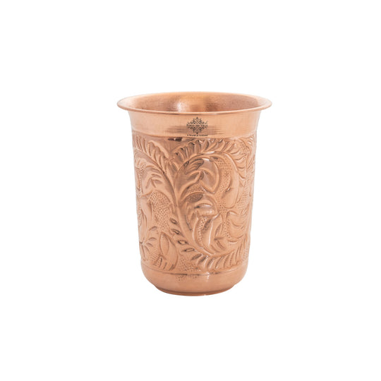 Pure Copper Hammered | Flower Design Glass 300ml