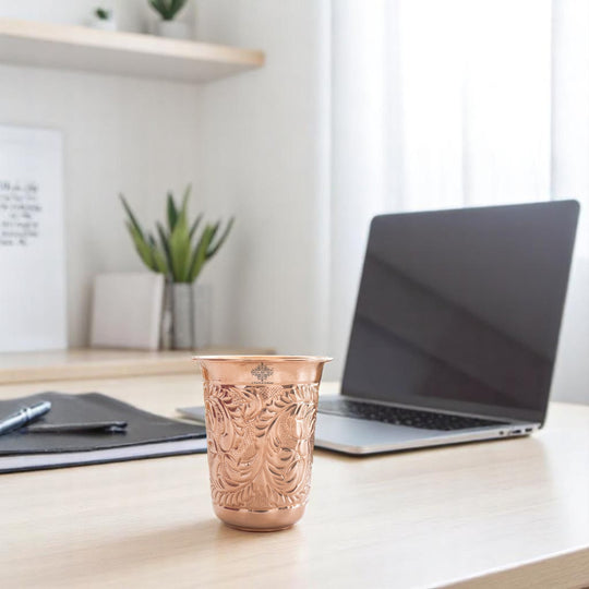 Pure Copper Hammered | Flower Design Glass 300ml